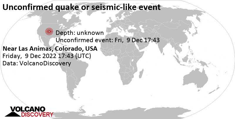  Quake Info: Unconfirmed Earthquake or Seismic-like Event: 8.5 mi Southwest of la ma er, Prowers County, Colorado, USA, Friday, Dec 9, 2022 at 10:43 am (GMT -7) 
