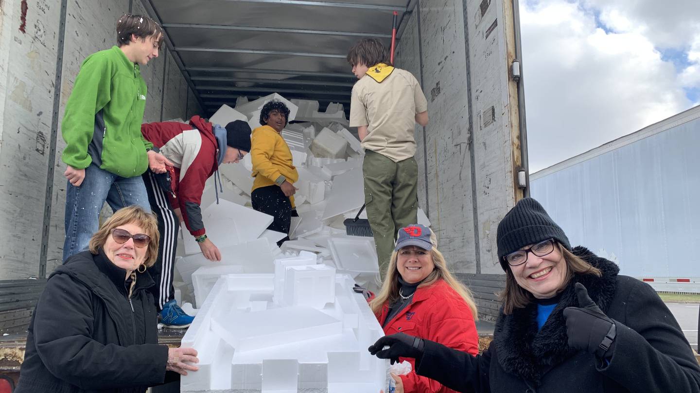  2 semi-trailers and box truck filled at Styrofoam recycling event in Centerville 
