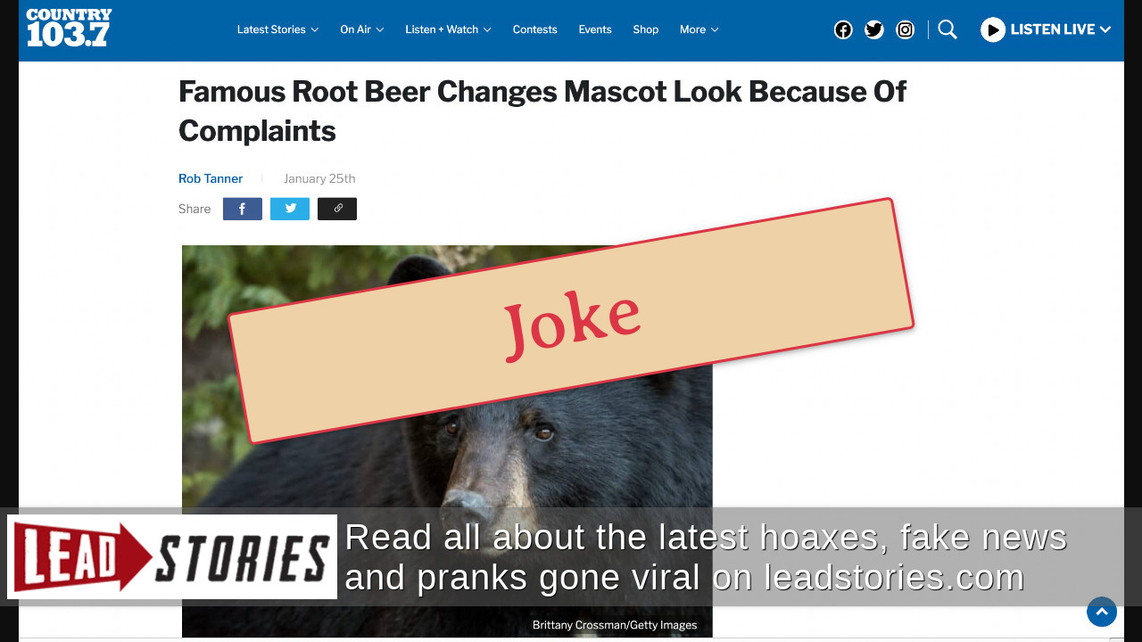  Fact Check: A&W Did NOT Put Pants On Company's Mascot Bear 'Rooty' In Response To Complaints 