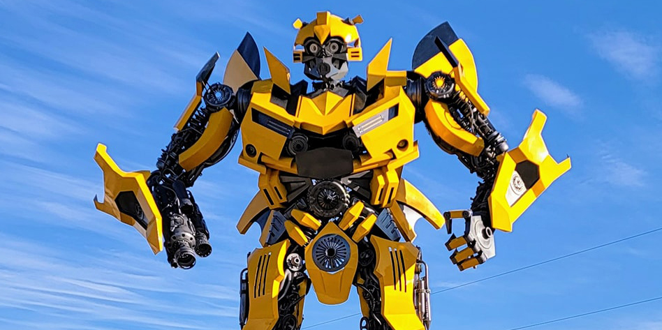  This small Texas town has a giant Transformers statue of Bumblebee made of car parts from China 