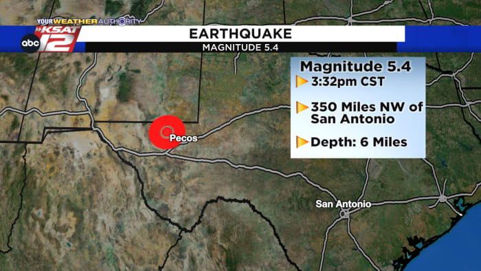   
																San Antonio residents feel a shake following 5.4 magnitude West Texas earthquake 
															 